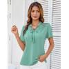 imageGRACE KARIN 2025 Womens Lace Elegant Tops Tie V Neck Short Sleeve Shirts BlouseLight Green