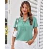 imageGRACE KARIN 2025 Womens Lace Elegant Tops Tie V Neck Short Sleeve Shirts BlouseLight Green
