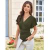 imageGRACE KARIN 2025 Womens Tops Summer Wrap Blouse V Neck Ruffle Sleeve Dressy Casual Top Ruched TShirtsArmy Green