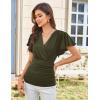 imageGRACE KARIN 2025 Womens Tops Summer Wrap Blouse V Neck Ruffle Sleeve Dressy Casual Top Ruched TShirtsArmy Green