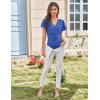 imageGRACE KARIN 2025 Womens Tops Summer Wrap Blouse V Neck Ruffle Sleeve Dressy Casual Top Ruched TShirtsBlue