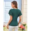 imageGRACE KARIN 2025 Womens Tops Summer Wrap Blouse V Neck Ruffle Sleeve Dressy Casual Top Ruched TShirtsBlue Green