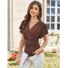 imageGRACE KARIN 2025 Womens Tops Summer Wrap Blouse V Neck Ruffle Sleeve Dressy Casual Top Ruched TShirtsBrown