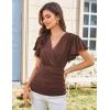 imageGRACE KARIN 2025 Womens Tops Summer Wrap Blouse V Neck Ruffle Sleeve Dressy Casual Top Ruched TShirtsBrown