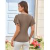 imageGRACE KARIN 2025 Womens Tops Summer Wrap Blouse V Neck Ruffle Sleeve Dressy Casual Top Ruched TShirtsCoffee