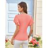 imageGRACE KARIN 2025 Womens Tops Summer Wrap Blouse V Neck Ruffle Sleeve Dressy Casual Top Ruched TShirtsCoral