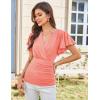 imageGRACE KARIN 2025 Womens Tops Summer Wrap Blouse V Neck Ruffle Sleeve Dressy Casual Top Ruched TShirtsCoral