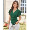 imageGRACE KARIN 2025 Womens Tops Summer Wrap Blouse V Neck Ruffle Sleeve Dressy Casual Top Ruched TShirtsDark Green