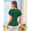 imageGRACE KARIN 2025 Womens Tops Summer Wrap Blouse V Neck Ruffle Sleeve Dressy Casual Top Ruched TShirtsDark Green