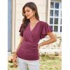imageGRACE KARIN 2025 Womens Tops Summer Wrap Blouse V Neck Ruffle Sleeve Dressy Casual Top Ruched TShirtsFuchsia