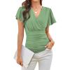 imageGRACE KARIN 2025 Womens Tops Summer Wrap Blouse V Neck Ruffle Sleeve Dressy Casual Top Ruched TShirtsGreen