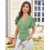 imageGRACE KARIN 2025 Womens Tops Summer Wrap Blouse V Neck Ruffle Sleeve Dressy Casual Top Ruched TShirtsGreen