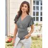imageGRACE KARIN 2025 Womens Tops Summer Wrap Blouse V Neck Ruffle Sleeve Dressy Casual Top Ruched TShirtsGrey