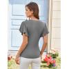imageGRACE KARIN 2025 Womens Tops Summer Wrap Blouse V Neck Ruffle Sleeve Dressy Casual Top Ruched TShirtsGrey