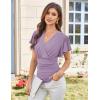 imageGRACE KARIN 2025 Womens Tops Summer Wrap Blouse V Neck Ruffle Sleeve Dressy Casual Top Ruched TShirtsLavender