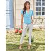 imageGRACE KARIN 2025 Womens Tops Summer Wrap Blouse V Neck Ruffle Sleeve Dressy Casual Top Ruched TShirtsLight Blue