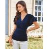 imageGRACE KARIN 2025 Womens Tops Summer Wrap Blouse V Neck Ruffle Sleeve Dressy Casual Top Ruched TShirtsNavy Blue