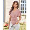 imageGRACE KARIN 2025 Womens Tops Summer Wrap Blouse V Neck Ruffle Sleeve Dressy Casual Top Ruched TShirtsPink