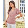 imageGRACE KARIN 2025 Womens Tops Summer Wrap Blouse V Neck Ruffle Sleeve Dressy Casual Top Ruched TShirtsPink
