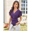 imageGRACE KARIN 2025 Womens Tops Summer Wrap Blouse V Neck Ruffle Sleeve Dressy Casual Top Ruched TShirtsPurple