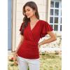 imageGRACE KARIN 2025 Womens Tops Summer Wrap Blouse V Neck Ruffle Sleeve Dressy Casual Top Ruched TShirtsRed