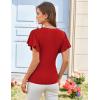 imageGRACE KARIN 2025 Womens Tops Summer Wrap Blouse V Neck Ruffle Sleeve Dressy Casual Top Ruched TShirtsRed