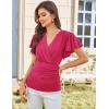 imageGRACE KARIN 2025 Womens Tops Summer Wrap Blouse V Neck Ruffle Sleeve Dressy Casual Top Ruched TShirtsRose Red