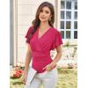 imageGRACE KARIN 2025 Womens Tops Summer Wrap Blouse V Neck Ruffle Sleeve Dressy Casual Top Ruched TShirtsRose Red