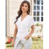 imageGRACE KARIN 2025 Womens Tops Summer Wrap Blouse V Neck Ruffle Sleeve Dressy Casual Top Ruched TShirtsWhite