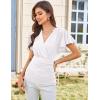 imageGRACE KARIN 2025 Womens Tops Summer Wrap Blouse V Neck Ruffle Sleeve Dressy Casual Top Ruched TShirtsWhite