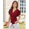 imageGRACE KARIN 2025 Womens Tops Summer Wrap Blouse V Neck Ruffle Sleeve Dressy Casual Top Ruched TShirtsWine Red