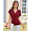 imageGRACE KARIN 2025 Womens Tops Summer Wrap Blouse V Neck Ruffle Sleeve Dressy Casual Top Ruched TShirtsWine Red