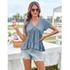 imageGRACE KARIN Short Sleeve Blouse for Women 2025 Casual VNeck Ruffle TopsLight Blue