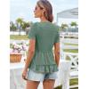 imageGRACE KARIN Short Sleeve Blouse for Women 2025 Casual VNeck Ruffle TopsLight Green