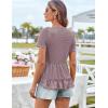 imageGRACE KARIN Short Sleeve Blouse for Women 2025 Casual VNeck Ruffle TopsLight Purple