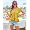 imageGRACE KARIN Short Sleeve Blouse for Women 2025 Casual VNeck Ruffle TopsYellow