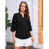 imageGRACE KARIN Womens Dressy Casual Tops 34 Sleeve Business Work Blouses Hollow Out Embroidery Button Down ShirtsBlack