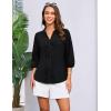 imageGRACE KARIN Womens Dressy Casual Tops 34 Sleeve Business Work Blouses Hollow Out Embroidery Button Down ShirtsBlack