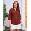 imageGRACE KARIN Womens Dressy Casual Tops 34 Sleeve Business Work Blouses Hollow Out Embroidery Button Down ShirtsDark Red