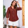 imageGRACE KARIN Womens Dressy Casual Tops 34 Sleeve Business Work Blouses Hollow Out Embroidery Button Down ShirtsDark Red
