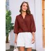 imageGRACE KARIN Womens Dressy Casual Tops 34 Sleeve Business Work Blouses Hollow Out Embroidery Button Down ShirtsDark Red
