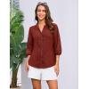 imageGRACE KARIN Womens Dressy Casual Tops 34 Sleeve Business Work Blouses Hollow Out Embroidery Button Down ShirtsDark Red