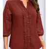 imageGRACE KARIN Womens Dressy Casual Tops 34 Sleeve Business Work Blouses Hollow Out Embroidery Button Down ShirtsDark Red