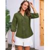 imageGRACE KARIN Womens Dressy Casual Tops 34 Sleeve Business Work Blouses Hollow Out Embroidery Button Down ShirtsGreen