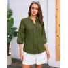 imageGRACE KARIN Womens Dressy Casual Tops 34 Sleeve Business Work Blouses Hollow Out Embroidery Button Down ShirtsGreen
