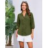 imageGRACE KARIN Womens Dressy Casual Tops 34 Sleeve Business Work Blouses Hollow Out Embroidery Button Down ShirtsGreen