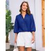 imageGRACE KARIN Womens Dressy Casual Tops 34 Sleeve Business Work Blouses Hollow Out Embroidery Button Down ShirtsRoyal Blue