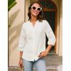 imageGRACE KARIN Womens Dressy Casual Tops 34 Sleeve Business Work Blouses Hollow Out Embroidery Button Down ShirtsWhite