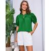 imageGRACE KARIN Womens Dressy Casual Tops Puff Sleeve Drawstring Summer Shirts Hollow Out Eyelet Embroidery V Neck BlouseGreen