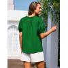 imageGRACE KARIN Womens Dressy Casual Tops Puff Sleeve Drawstring Summer Shirts Hollow Out Eyelet Embroidery V Neck BlouseGreen